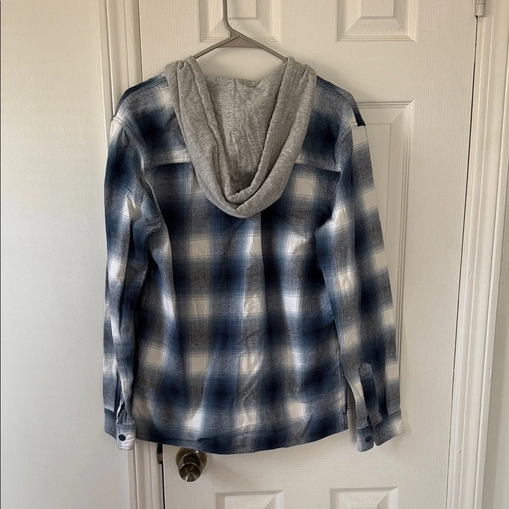 Aeropostale Plaid Hooded Flannel Shirt Jacket Blue Gray Size S